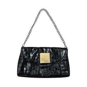 Kay-La Vintage Black Croc-Embossed Shoulder Bag with Chain Strap